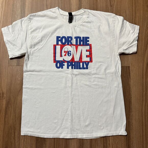 For The Love of Philly 76ers Sixers NBA Playoff T-Shirt Gildan Size L White - Picture 1 of 6